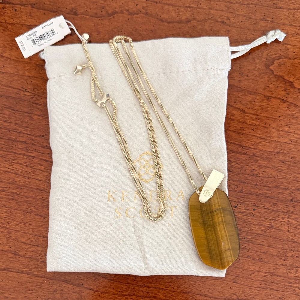 Kendra Scott Gold Necklace with Tiger's Eye Pendant